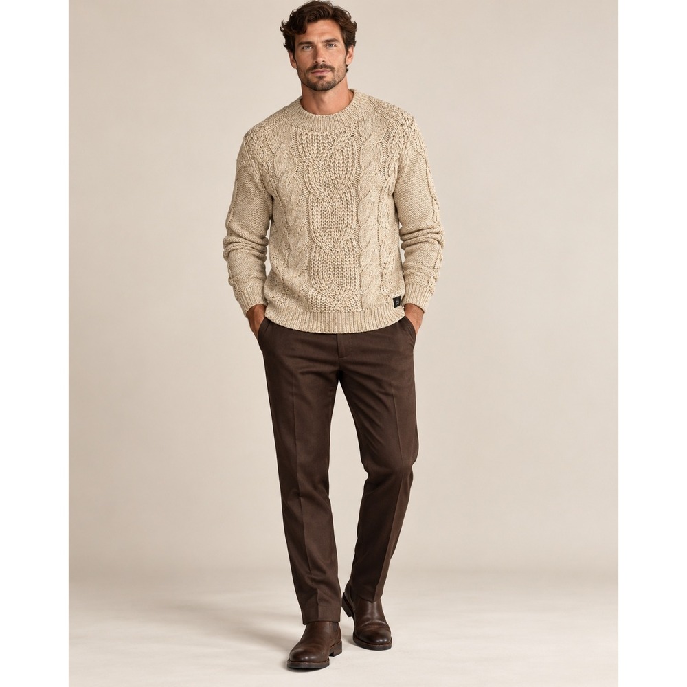 Scotch & Soda 22 Cable Knit Fisherman Sweater Beige Wool Blend L